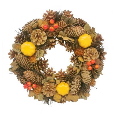 Cone & Pumpkin Harvest Home Wreath - 30cm