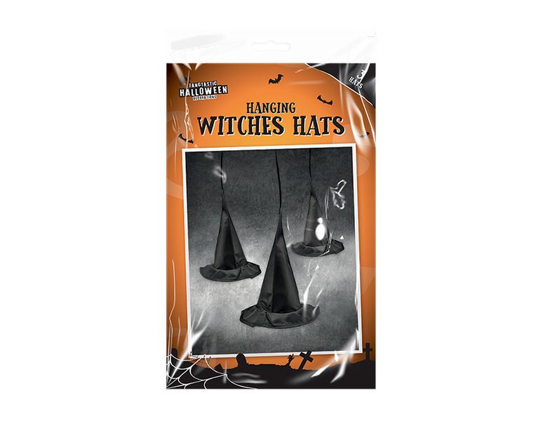 Pack of 3 Hanging Witch Hat Decorations (20cm)