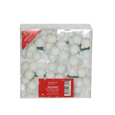 White Bauble on Wire - Matt / Shiny / Glitter (2cm) (72 Pieces)