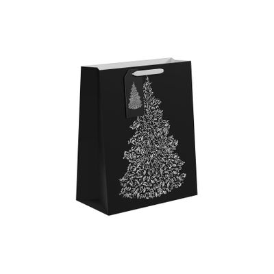 Black / White Christmas Tree Gift Bag L -33 x 26.5cm