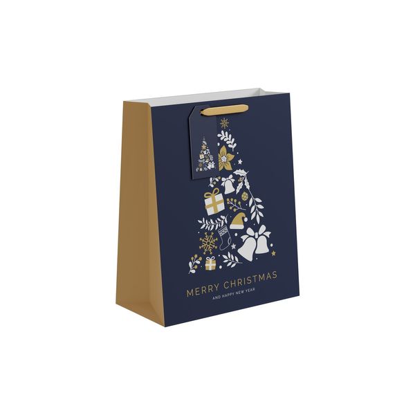 Blue & Gold Merry Christmas Tree L - 33 x 26.5cm