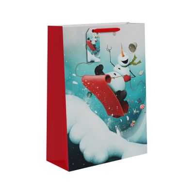Sledging Snowman Christmas Gift Bag XL - 45.5 x 33cm