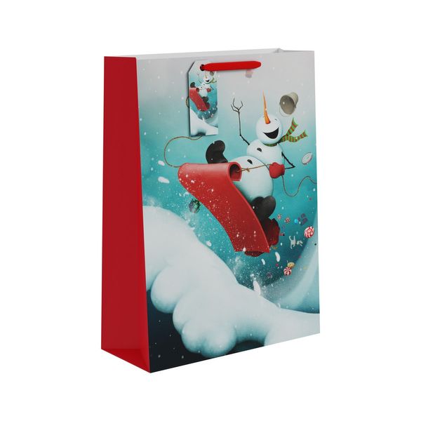 Sledging Snowman Christmas Gift Bag XL - 45.5 x 33cm