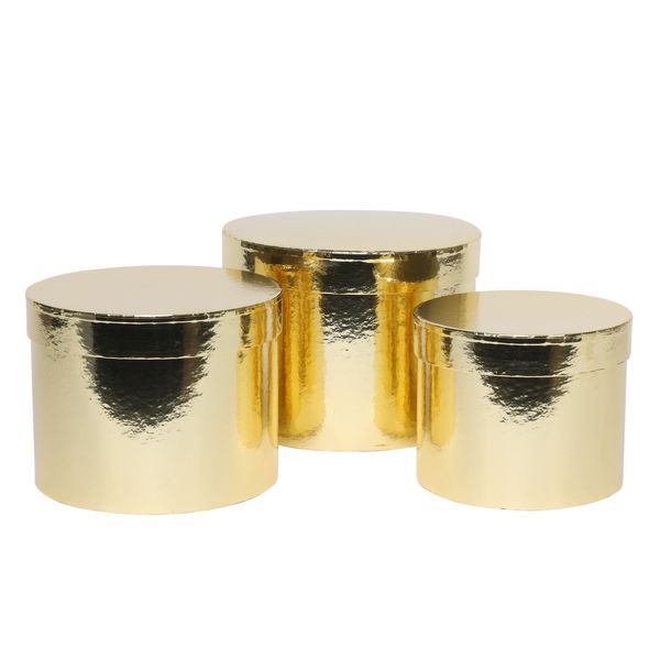 Metallic Gold Hat Box (Set of 3) (Largest - D19 x H14.4cm)