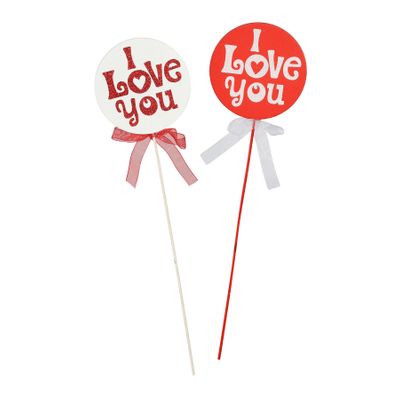 I Love You Wooden Disc Pick Red / White Mix 50cm pk 10 