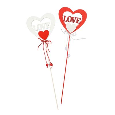 Heart Wooden Pick with LOVE Red / White Mix 50cm pk 10