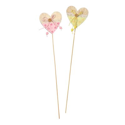 Heart Wooden Pick Pink / Yellow Mix 50cm pk 10