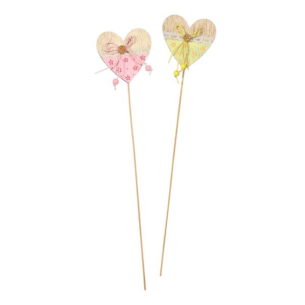 Heart Wooden Pick Pink / Yellow Mix 50cm pk 10