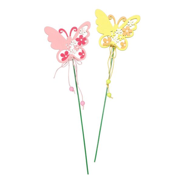Butterfly and Flower Wooden Pink / Yellow Mix Pick 50cm PK 10