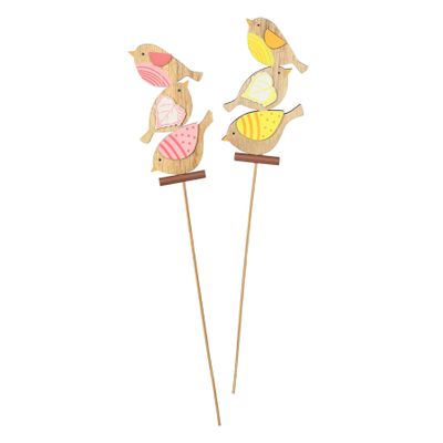 Birds Wooden Pick Pink / Yellow Mix 50cm PK10 