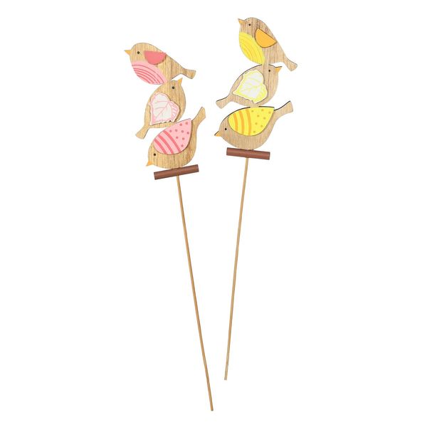 Birds Wooden Pick Pink / Yellow Mix 50cm PK10 