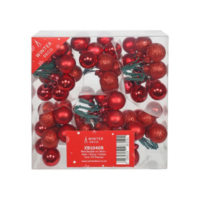 Red Bauble on Wire - Matt / Shiny / Glitter(2cm) (72 Pieces)