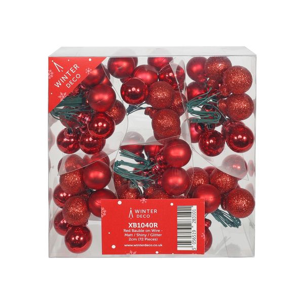 Red Bauble on Wire - Matt / Shiny / Glitter(2cm) (72 Pieces)