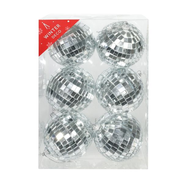 Silver Disco Baubles (8cm) (6 Pieces)