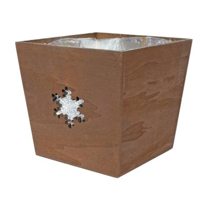 21.5cm Square Plywood Planter With Glitter Snowflake  (1/24)