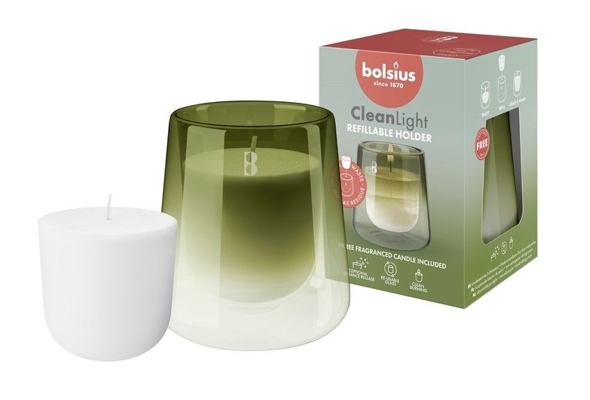 Bolsius Clean Light Starter Kit - Green Glass -Gardenia & Fig