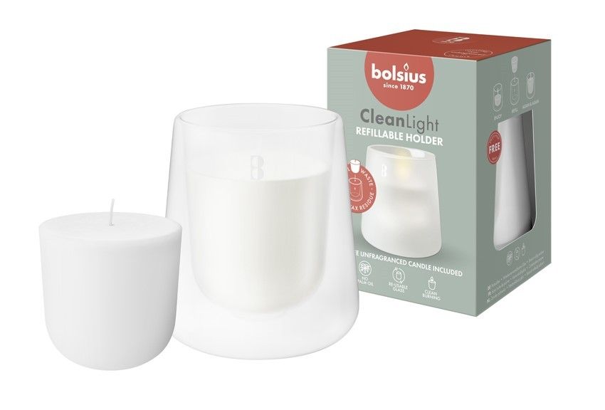 Bolsius Clean Light  Starter Kit - Frosted White Glass- Unfragranced
