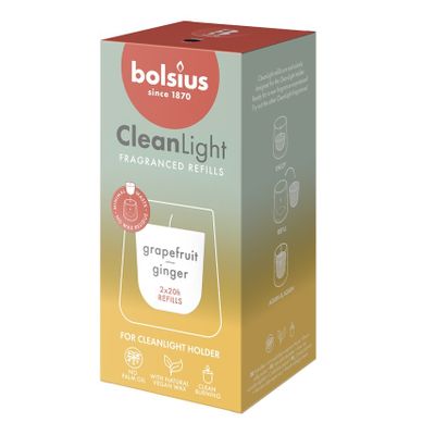Bolsius Clean Light  Refill - Grapefruit and Ginger -20hr Pk2