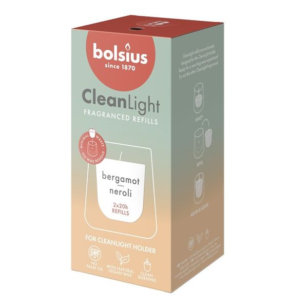 Bolsius Clean Light  Refill - Bergamont and Neroli - 20hr Pk2