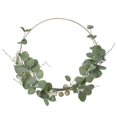 Wreath with Green Leaves and Gold Bells