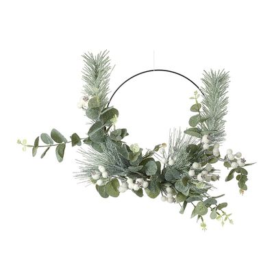 Green Leaf & White Berry on Metal Wreath