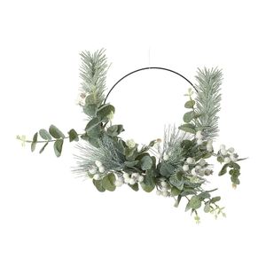 Green Leaf & White Berry on Metal Wreath