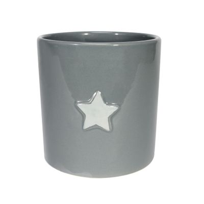 Grey Cylindrical Ceramic w/Embossed Star 10.5cm