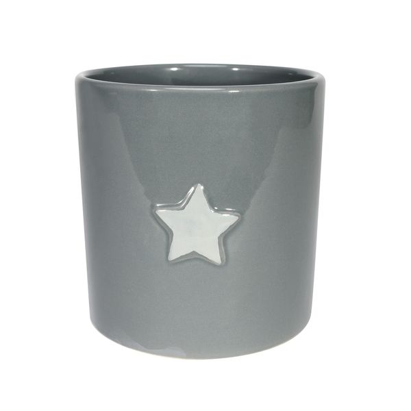 Grey Cylindrical Ceramic w/Embossed Star 10.5cm