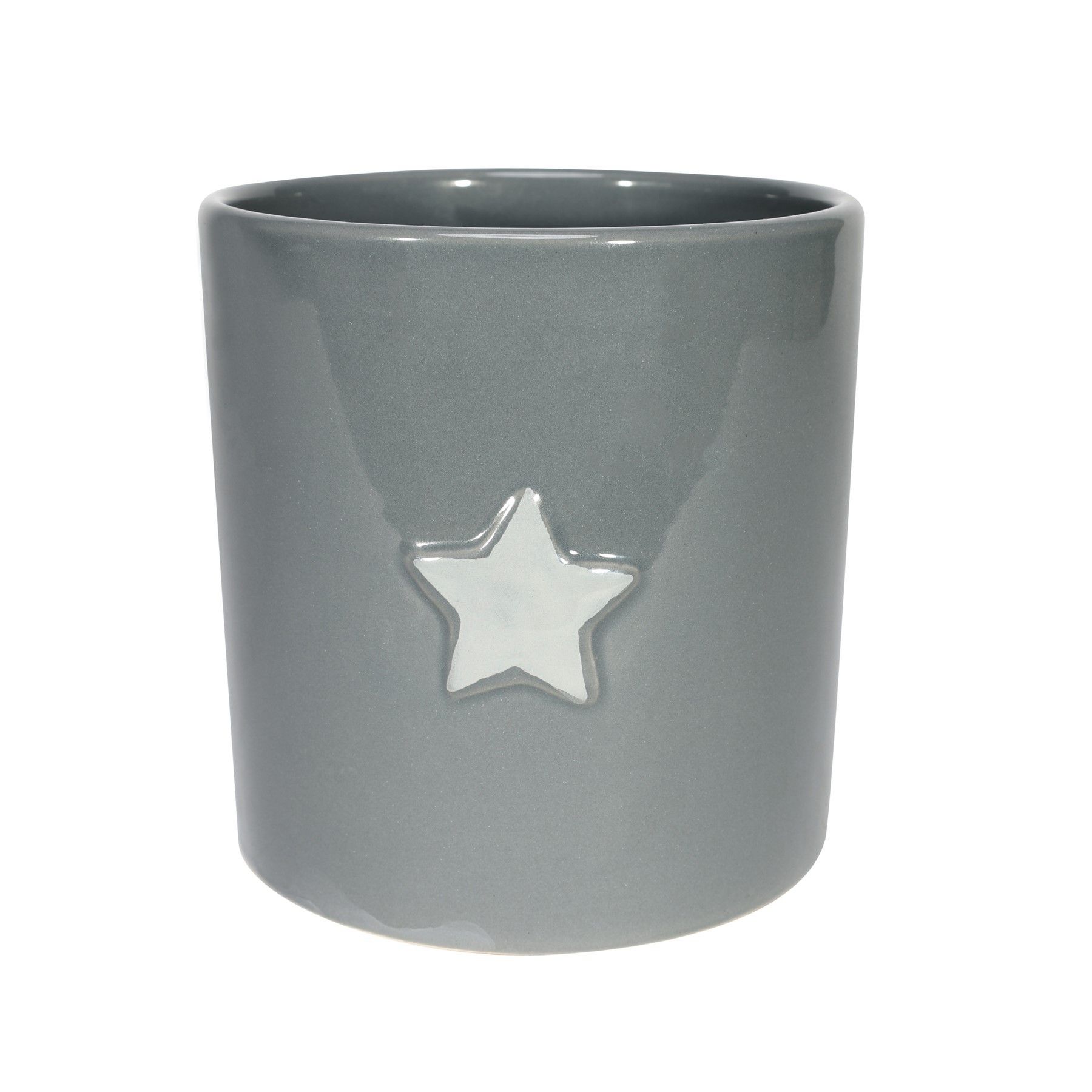 Grey Cylindrical Ceramic w/Embossed Star 10.5cm