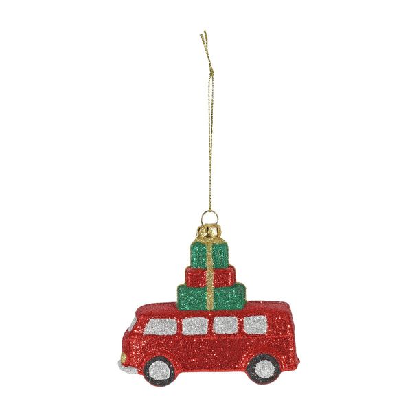 Bus with Stacked Gifts Hanging Decoration - H9.5cm