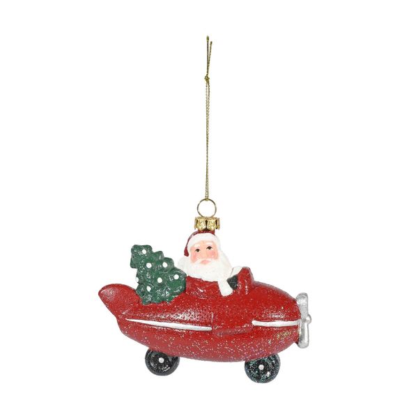 Santa in a Plane Hanging Decoration - H9cm