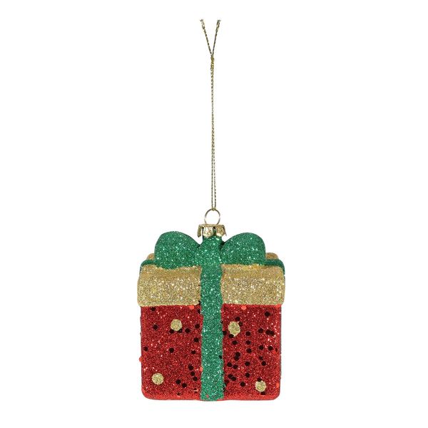 Gift Hanging Decoration - Red/Gold - H7.5cm