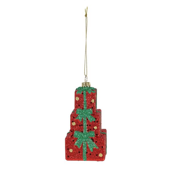 Stacked Gifts Hanging Decoration - Red - H10.5cm