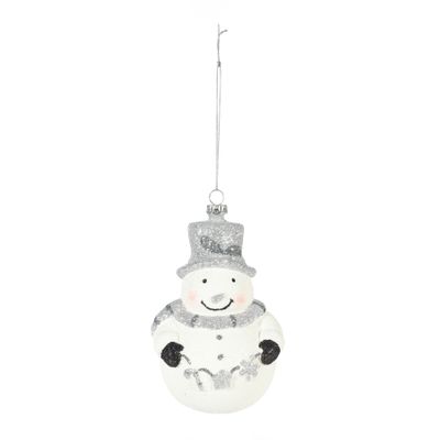 Snowman Hanging Decoration - White/Silver - H14cm