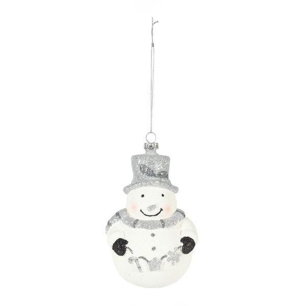 Snowman Hanging Decoration - White/Silver - H14cm