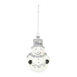 Snowman Hanging Decoration - White/Silver - H14cm