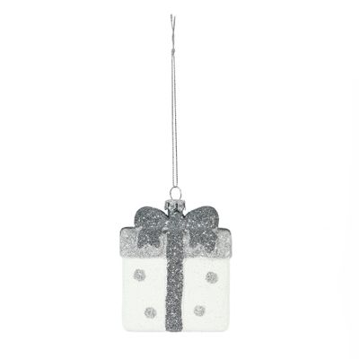 Gift Hanging Decoration - White/Silver - H7.5cm