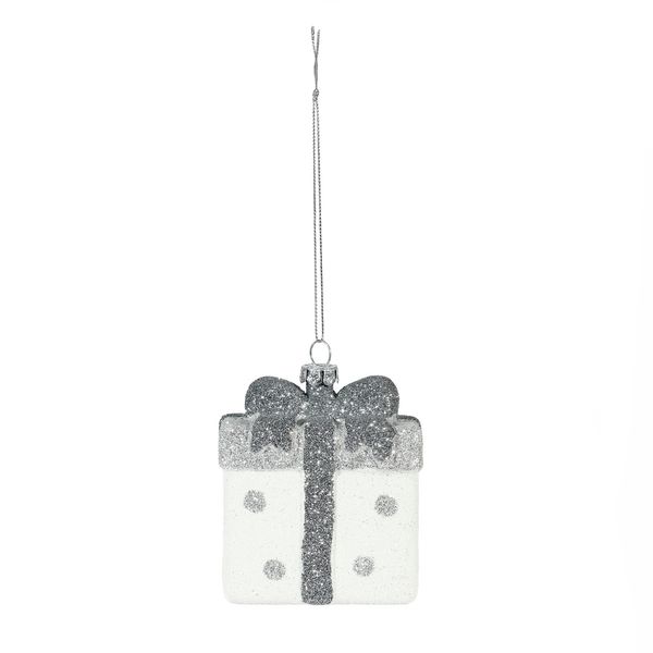 Gift Hanging Decoration - White/Silver - H7.5cm