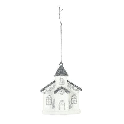 Church Hanging Decoration - White/Silver - H10cm