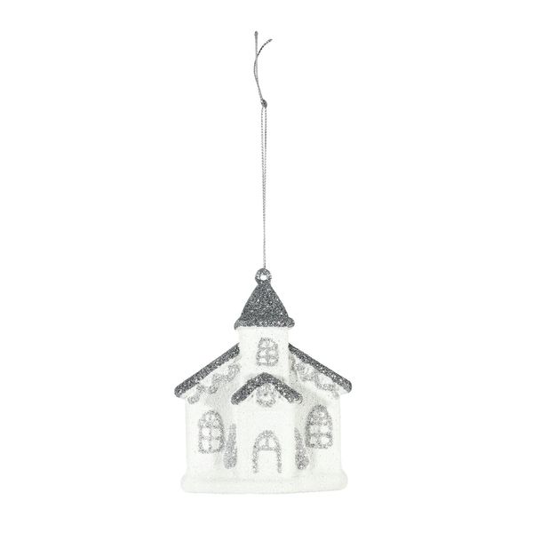 Church Hanging Decoration - White/Silver - H10cm