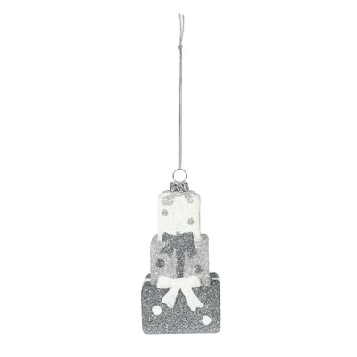 Stacked Gifts Hanging Decoration - Silver - H11cm