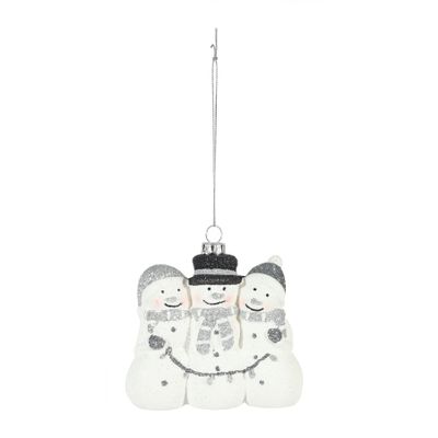 Snowman with String Lights Hanging Decoration - White/Silver - H9.5cm
