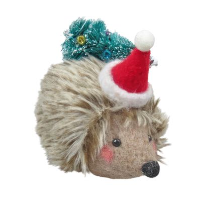 Felt Hedgehog with Xmas Hat and Tree Hanging Decoration  - H5.5cm