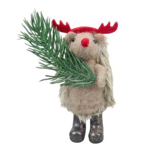 Felt Hedgehog with Antlers and Spruce Sprig Hanging Decoration - H12cm