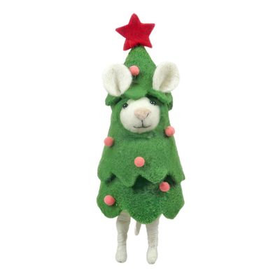 Felt Mouse in Xmas Tree Costume -H15cm