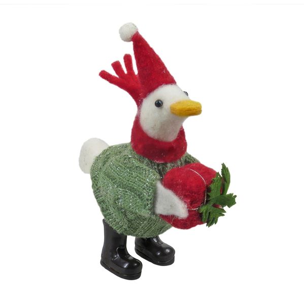 Felt Xmas Goose with Hat and Gift Hanging Decoration -H14cm