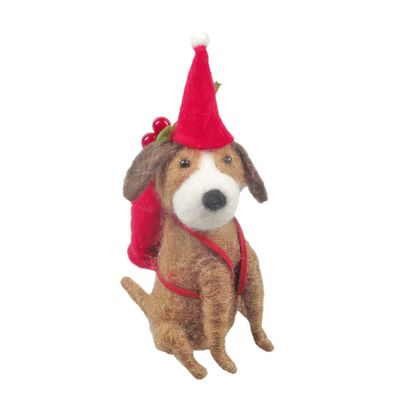 Felt Beagle with Back Pack and Xmas Hat  Hanging Decoration-H13cm