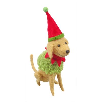 Felt Labrador in Elf Costume  Hanging Decoration - H16cm