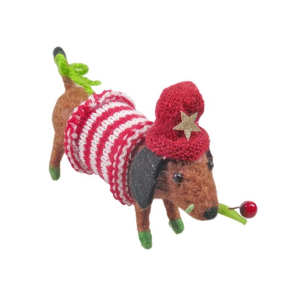 Felt Dauschund  with Xmas Jumper Hanging Decoration- H5.7cm