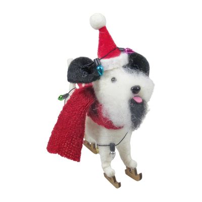 Felt Dog with Skates and Imitation Fairy Lights  Hanging Decoration - H12.5cm